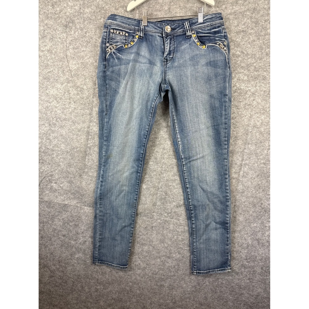 Grace‎ in LA Womens Skinny Jeans Size 13/30 Rhinestone Embellished Medium Wash